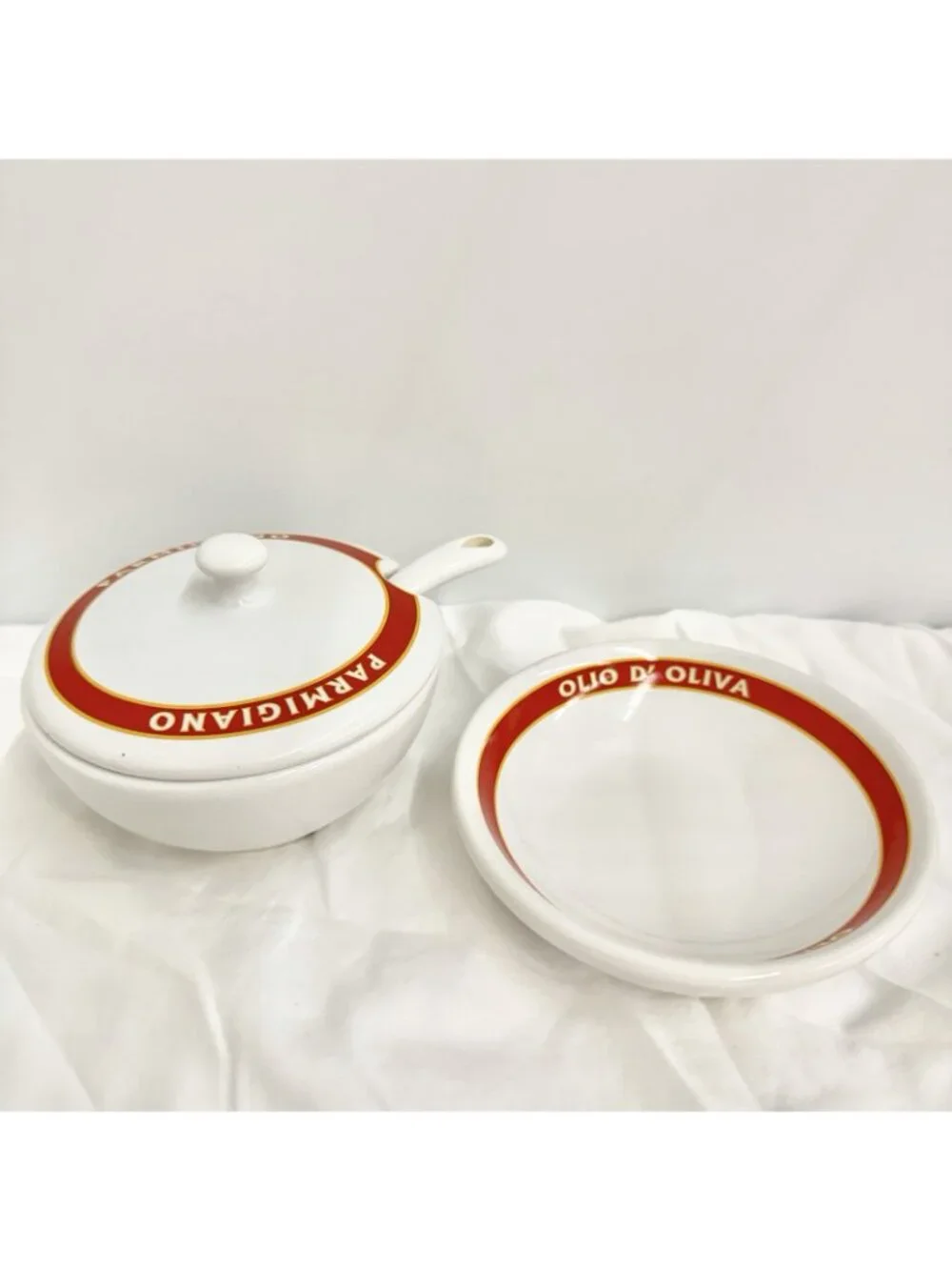 Pottery Barn Vintage Pasta Parmesan Cheese & Olive Oil Covered Dish Set Ceramic